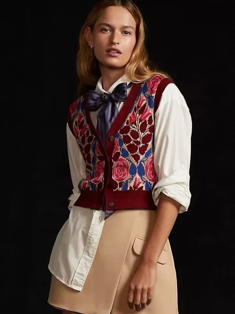 Anthropologie Maeve Dera Floral Tapestry Sweater Vest Size Medium